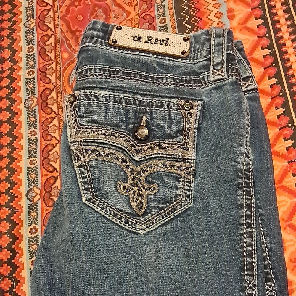 Rock Revival Medium Blue Bootcut Jeans with Embroidered Pocket